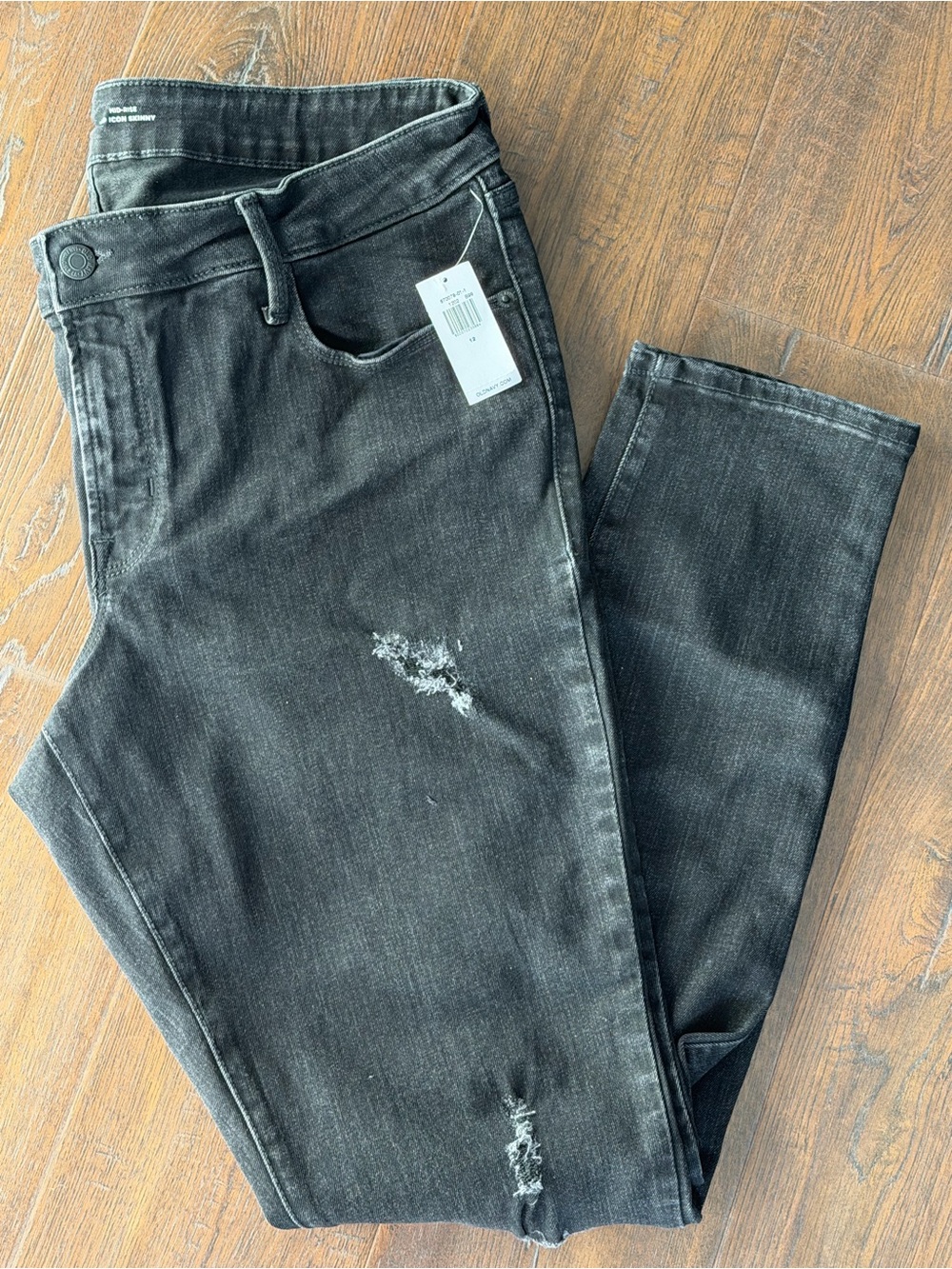 Old Navy Black Pop Icon Skinny Mid-Rise Distressed Ripped Jeans - 12